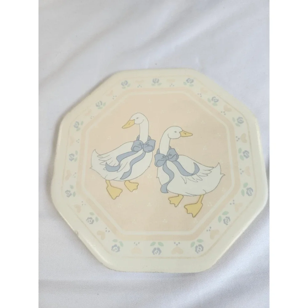 Vintage Ceramic Goose Trivet Hot Pot Tile Cork Backing Country Farmhouse Decor